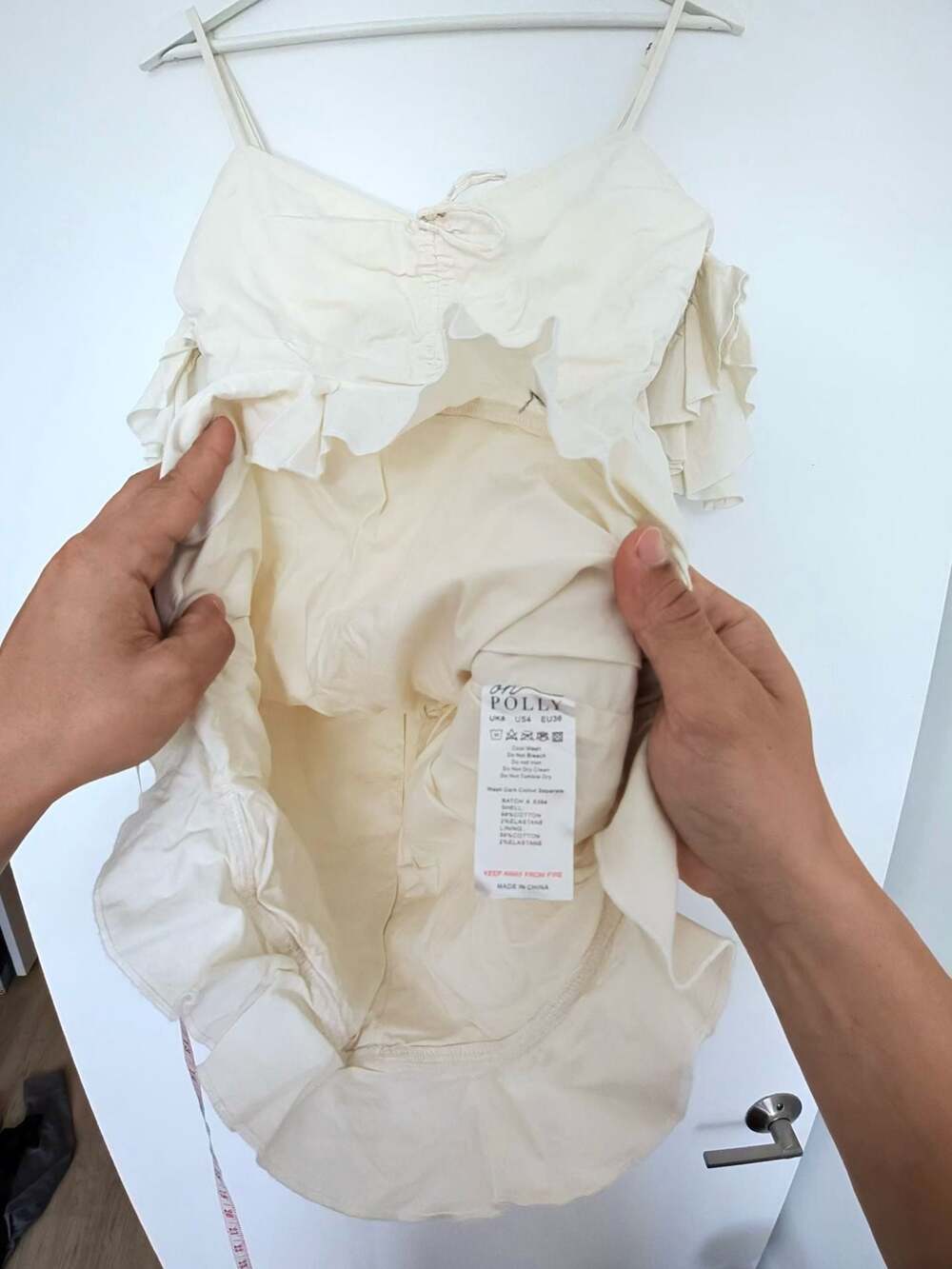 Oh Polly Ruched Ruffle Mini Dress Cream Size US 4 - Picture 8 of 8